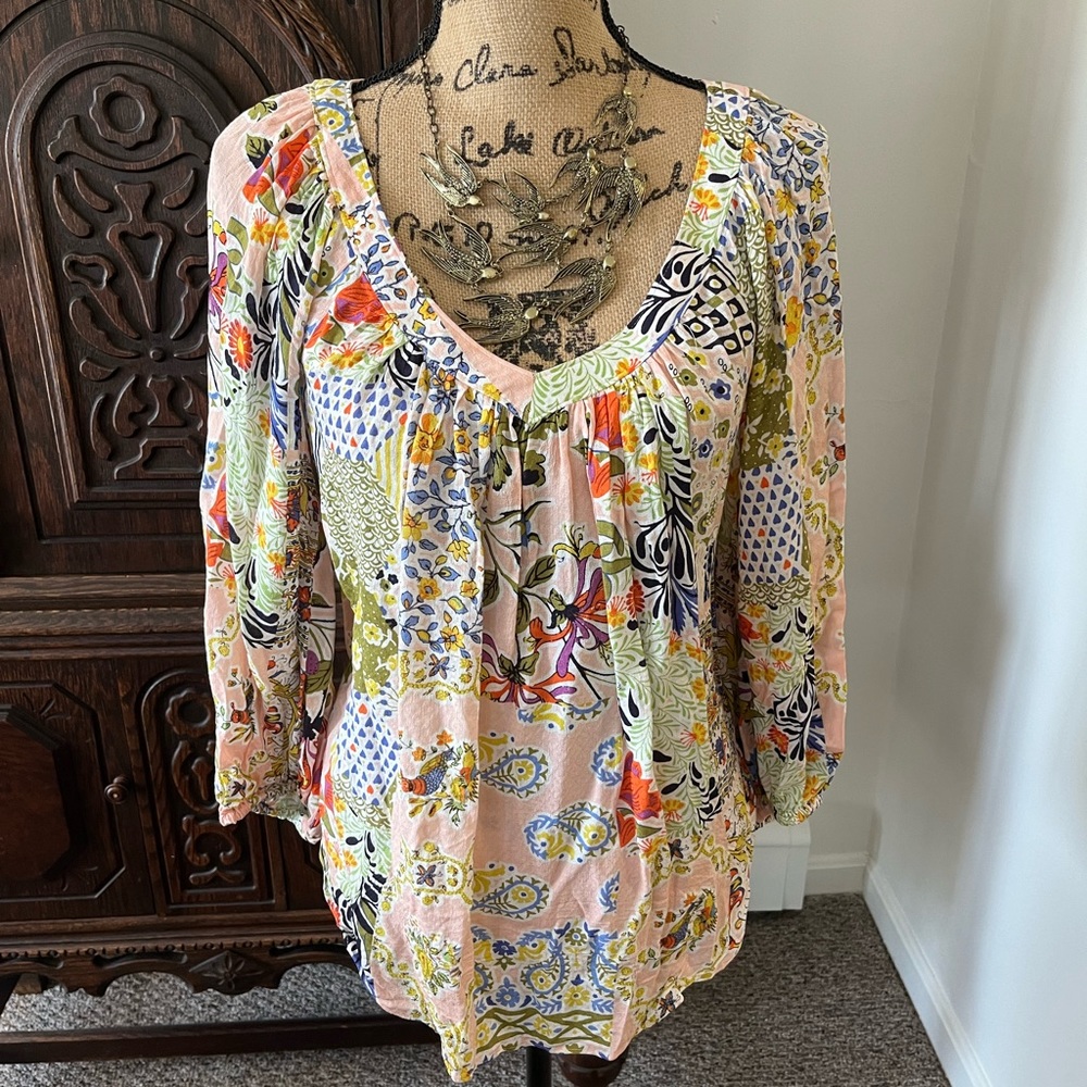 Anthro Maeve Flowy Patchwork Blouse - image 2